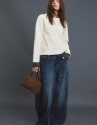 Stradivarius Tricou Din Tricot Cu Guler Rotund Ecru S