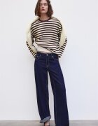 Stradivarius Tricou Din Tricot Cu Guler Rotund Purpuriu Închis S