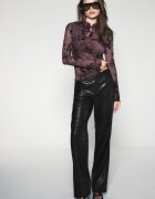 Stradivarius Tricou Flocat Cu Brandenburg Mânecă Lungă Purpuriu Xs