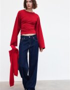 Stradivarius Tricou Japonez B11 Cu Mânecă Lungă Și Talie Ajustată Roșu Închis Xl