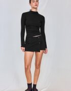 Stradivarius Tricou Simplu Cu Guler Horn Negru Xl