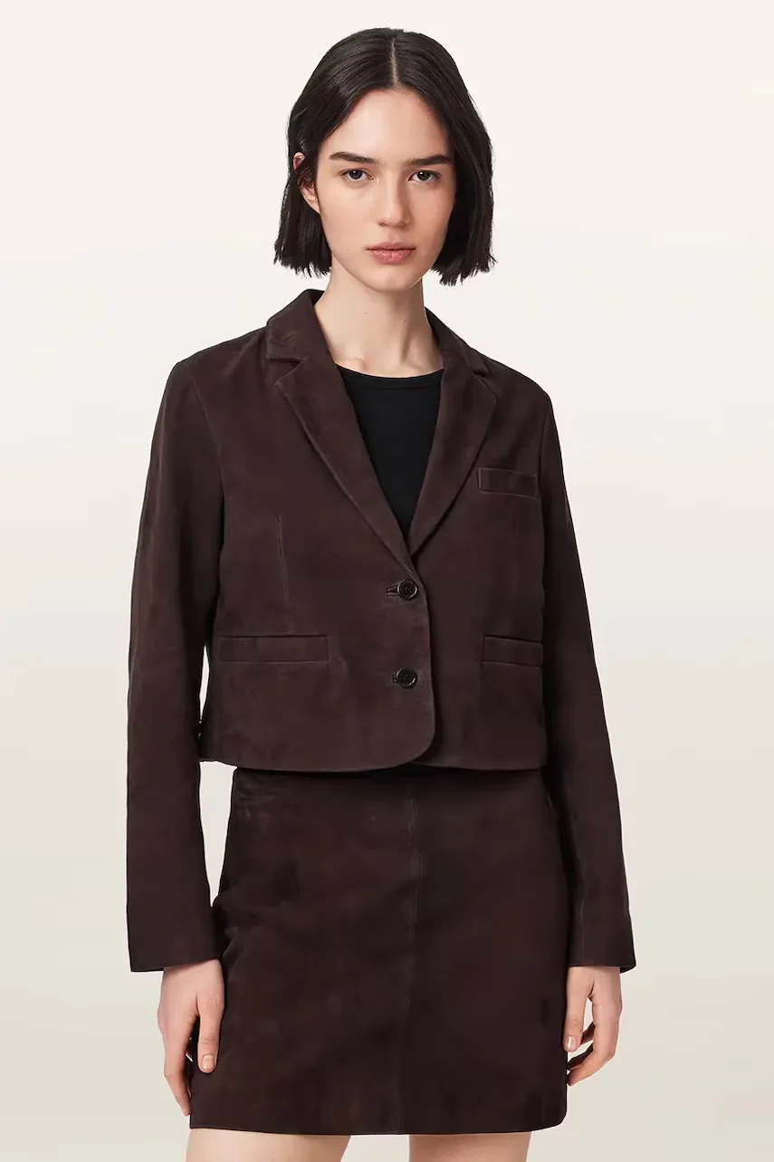 AllSaints blazer pentru femei din piele întoarsă APTON SUEDE