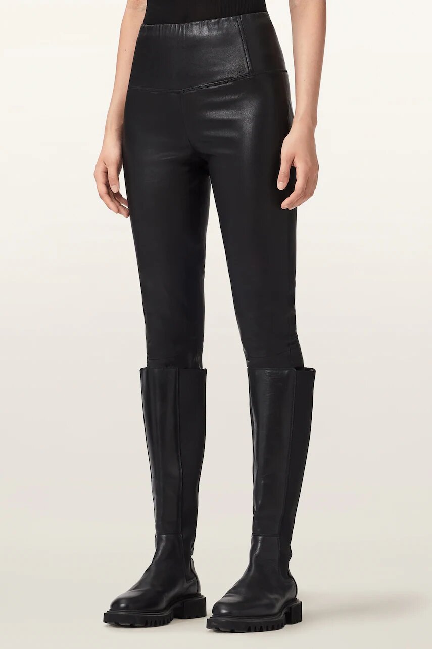 AllSaints colanți pentru femei din piele CORA LEATHER