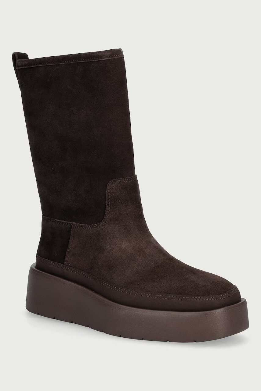 Calvin Klein botine pentru femei din piele întoarsă FLATFORM MID BOOT SUEDE WL