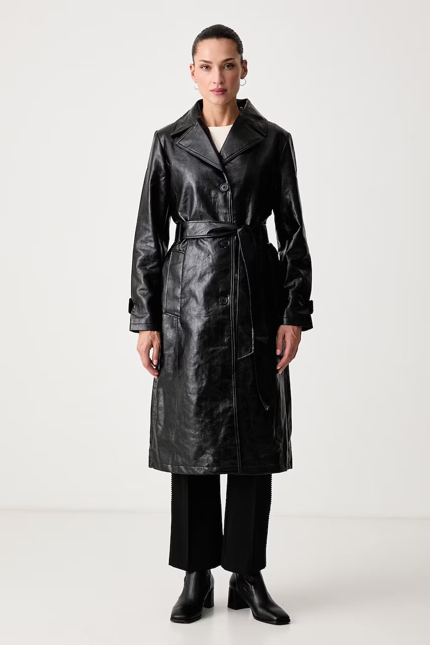 DKNY palton pentru femei din imitație de piele
