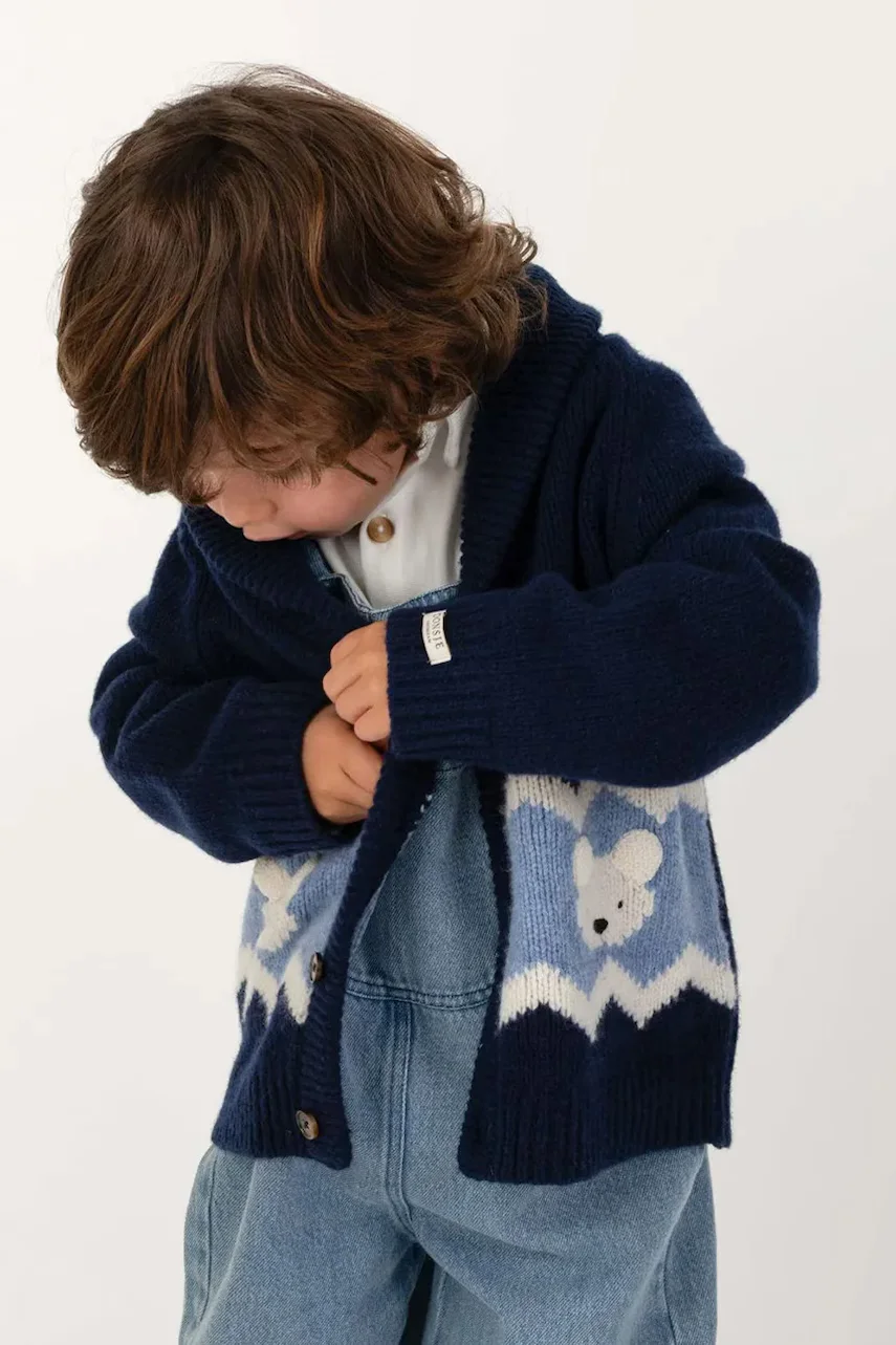 Donsje cardigan pentru copii din lână merino Kwinten Merino Wool Cardigan Polar Bears