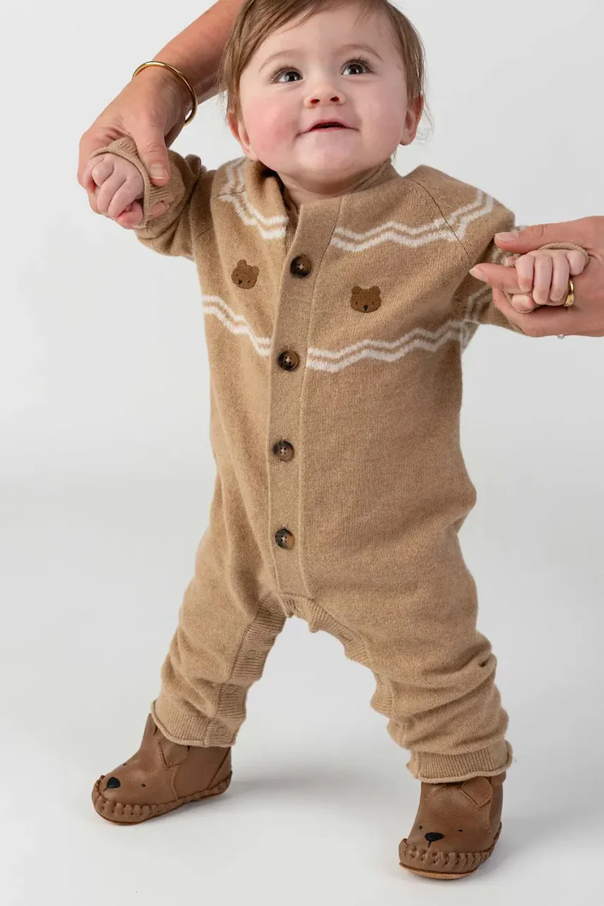 Donsje salopetă de dormit pentru bebeluși din lână merino Guillaume Merino Wool Jumpsuit Bears