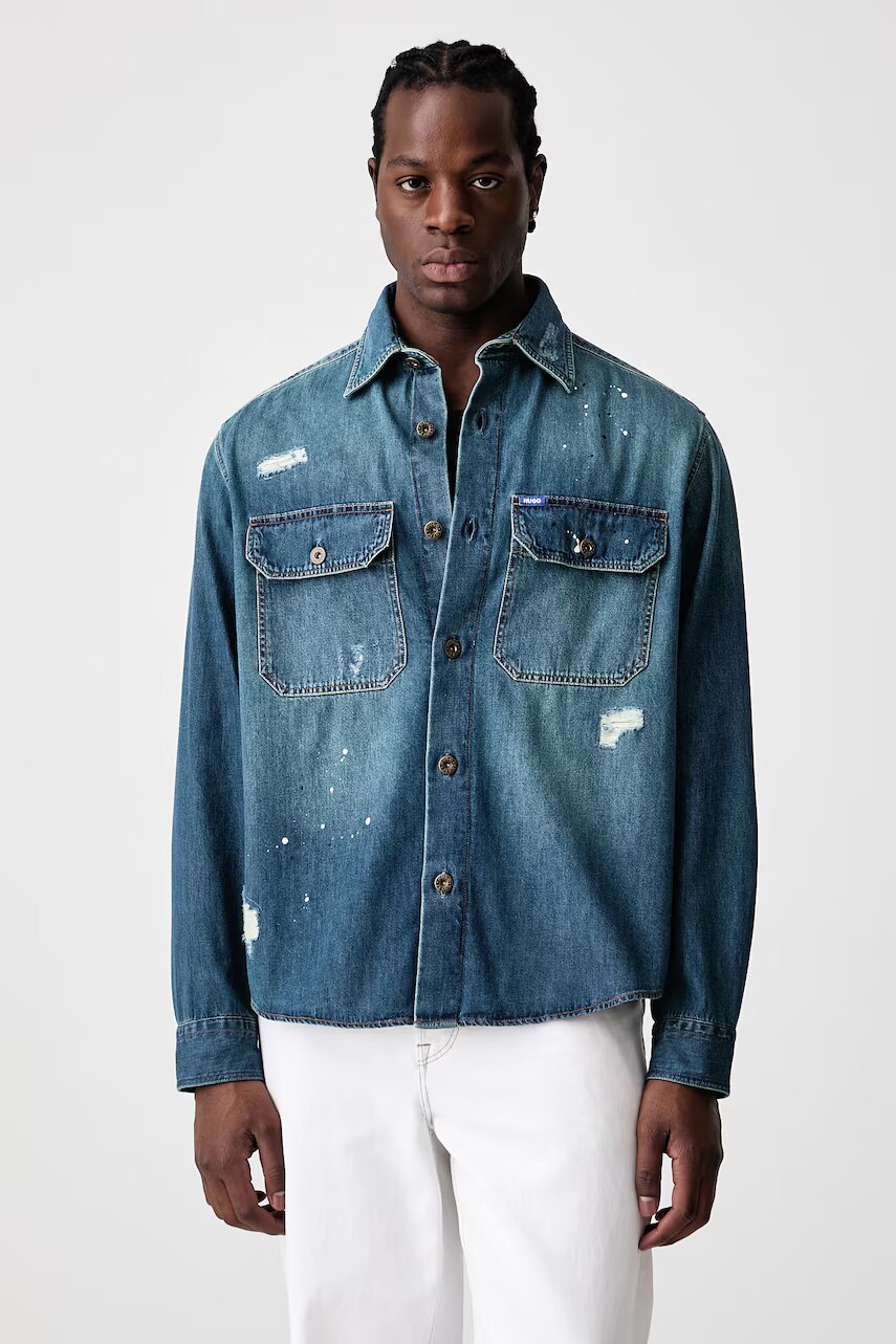 HUGO Blue cămașă pentru bărbați din denim Ebolt_1