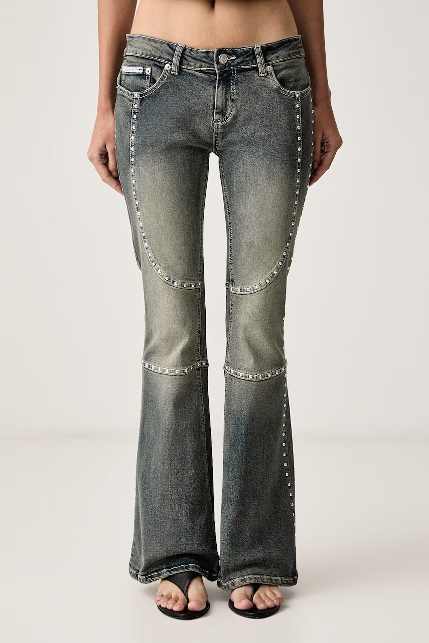Juicy Couture blugi flared pentru femei STUD JUICY MOTO FLARE JEAN