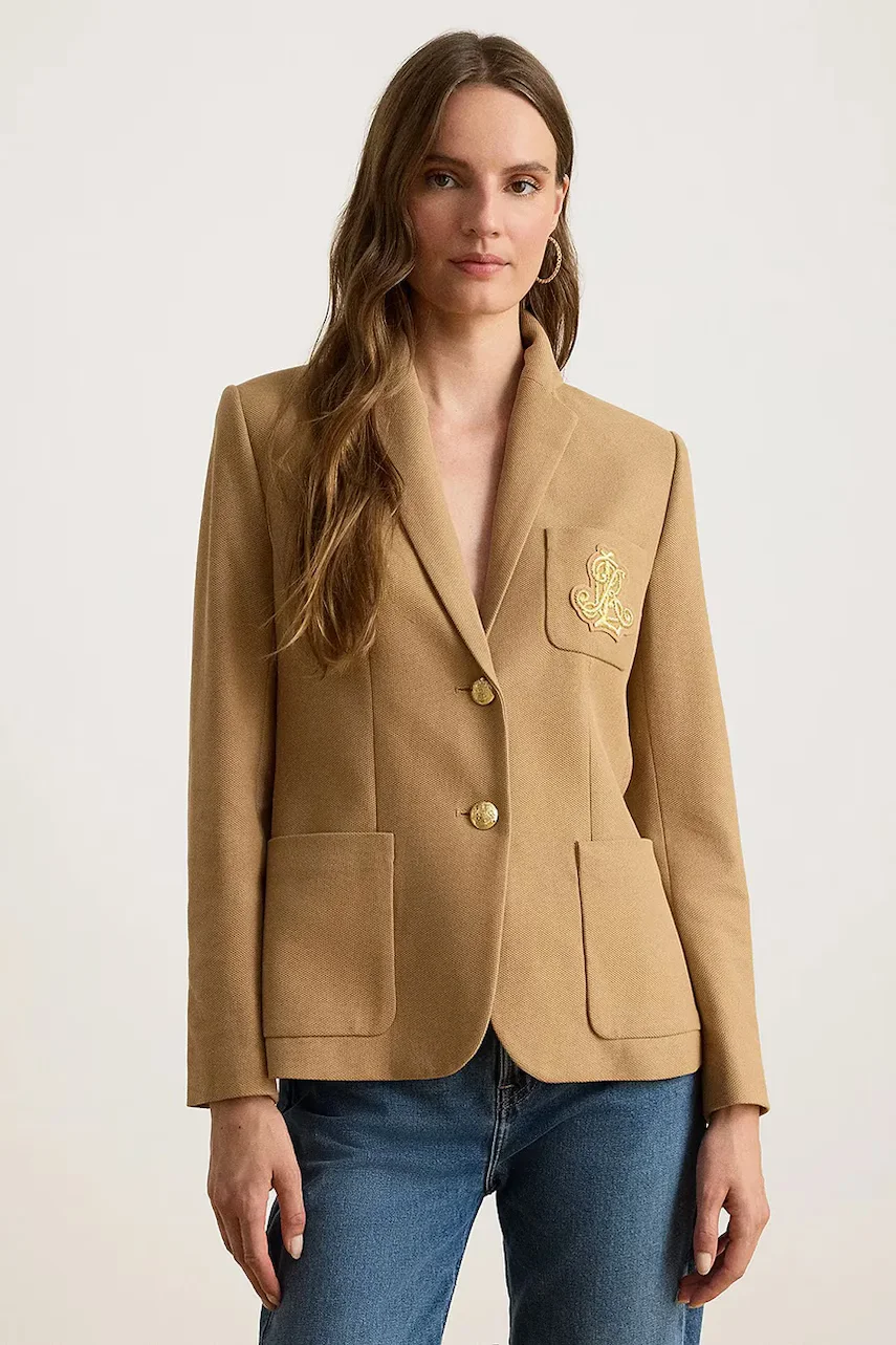 Lauren Ralph Lauren sacou cu un singur rând de nasturi pentru femei din bumbac cu elastan