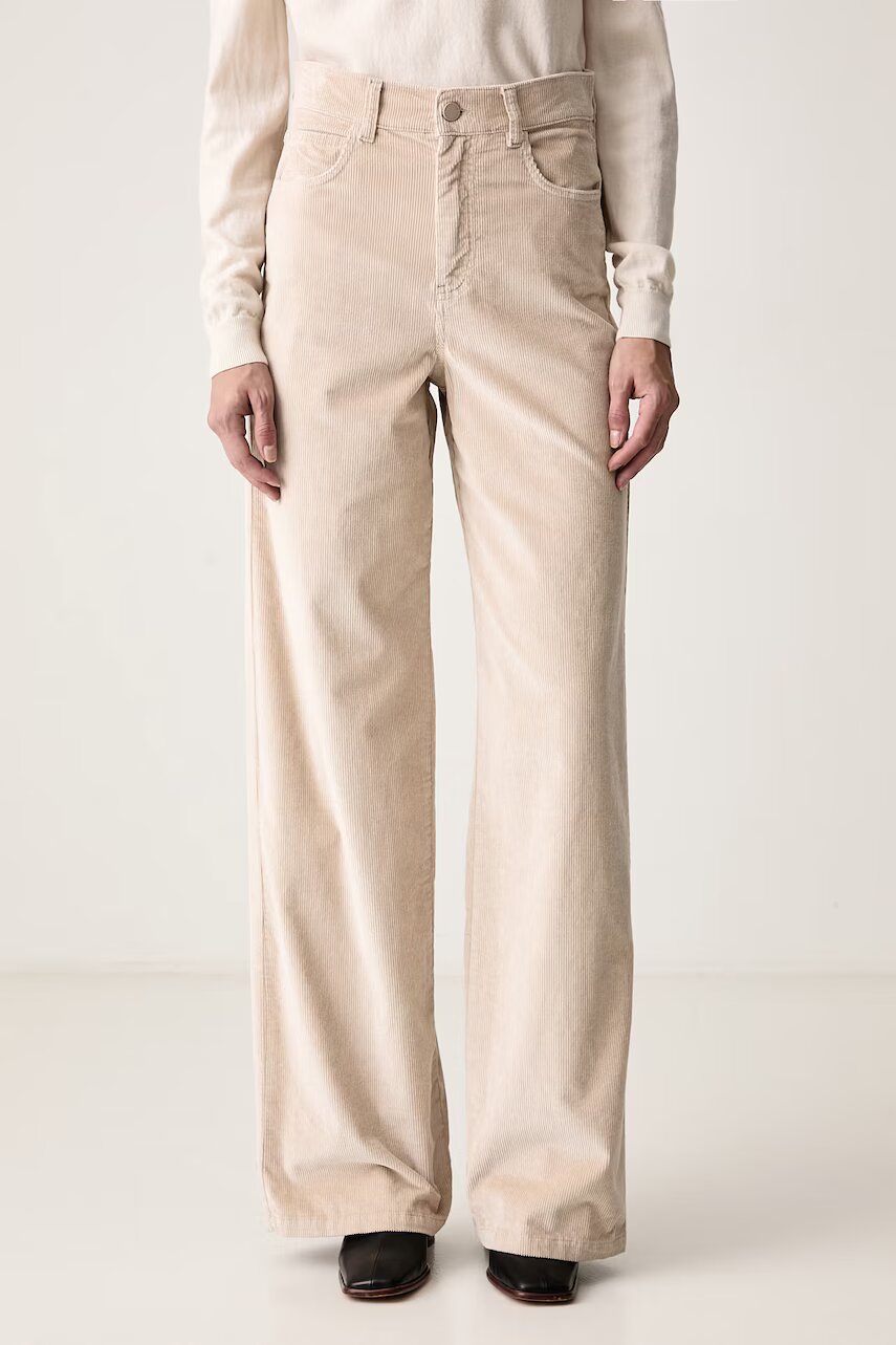 Marella pantaloni wide leg pentru femei din catifea reiată MLLEFEBO