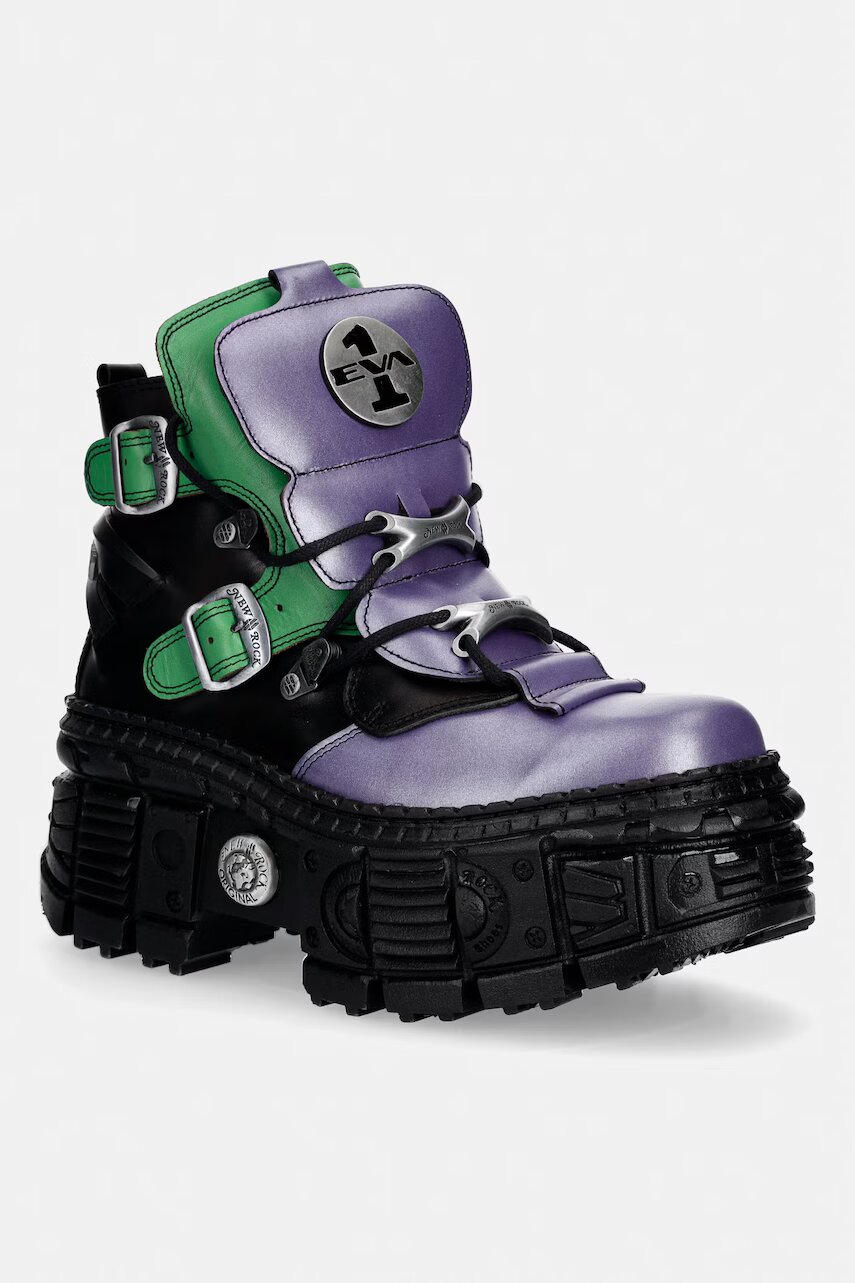 New Rock bocanci cu platformă pentru femei din piele ANTIK LILA + NAPA VERDE + CRUST NEGRO + IMPERFECT TANK NEGRO TORNILLOS