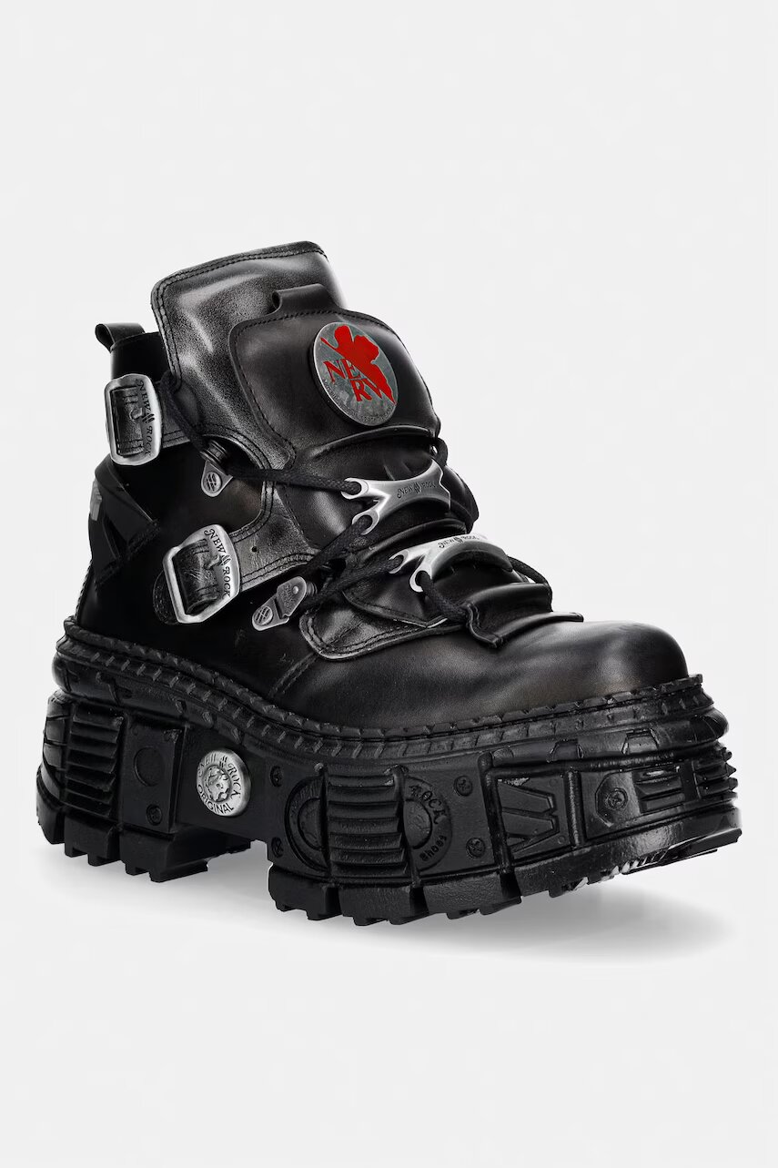 New Rock bocanci cu platformă pentru femei din piele CRUST NEGRO + ANTIK ACERO + IMPERFECT TANK NEGRO TORNILLOS
