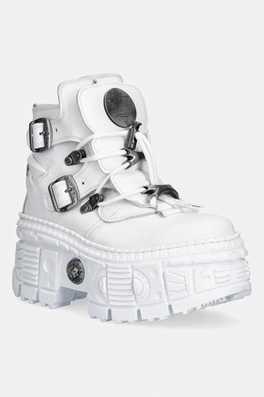 New Rock bocanci cu platformă pentru femei din piele NAPA BLANCA + IMPERFECT TANK BLANCO TORNILLOS