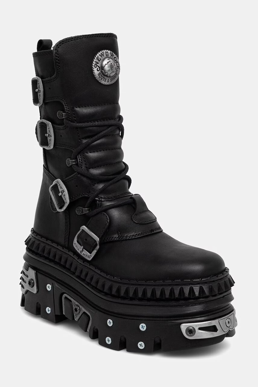 New Rock bocanci pentru femei din piele CRUST NEGRO NEGRO + IMPERFECT REACTOR NEGRO TORNILLOS