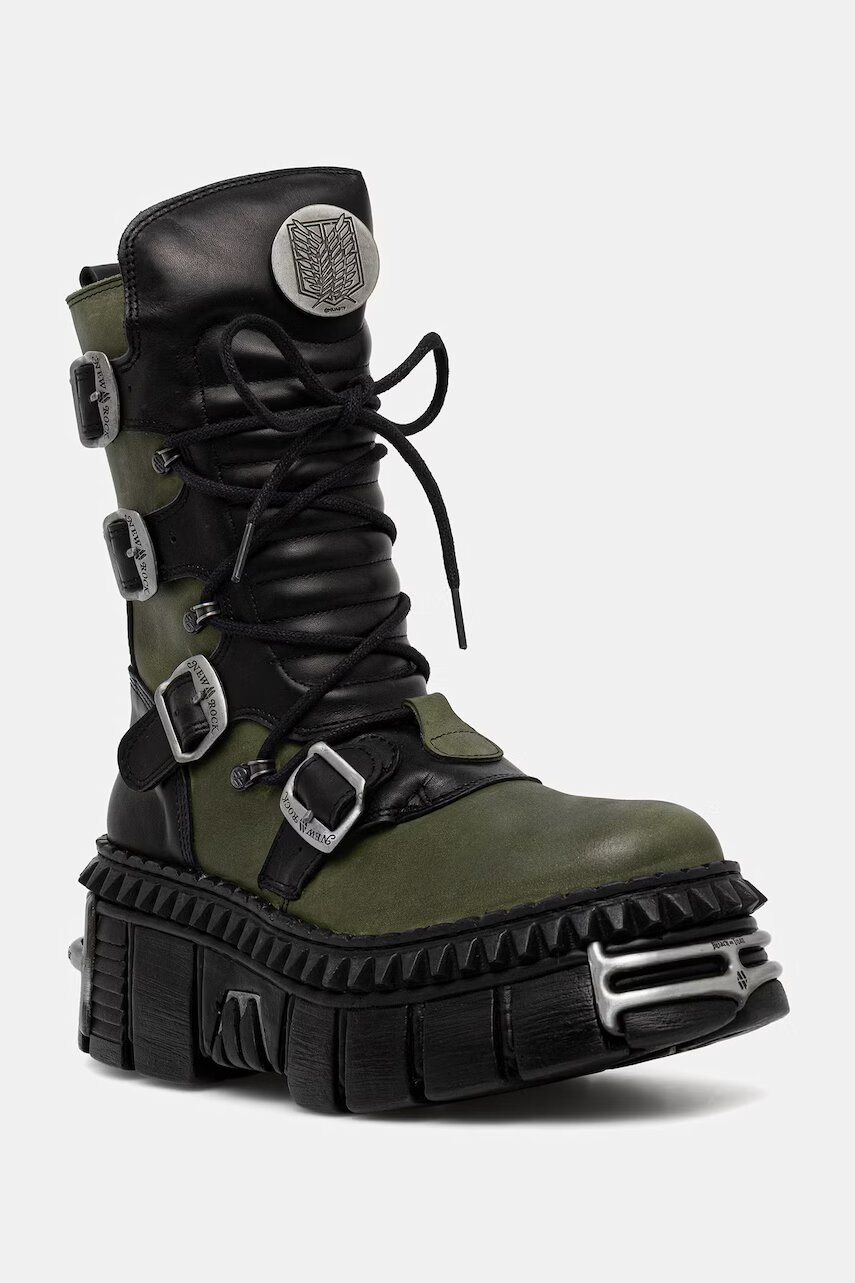 New Rock bocanci pentru femei din piele NOMADA VERDE + CRUST NEGRO + IMPERFECT TOWER NEGRO TORNILLOS