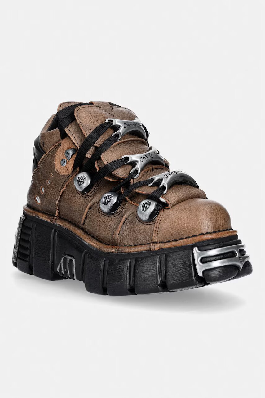 New Rock încălțăminte pentru femei din piele BUFALO CUERO CERA NEGRA + IMPERFECT TOWER NEGRO TORNILLOS