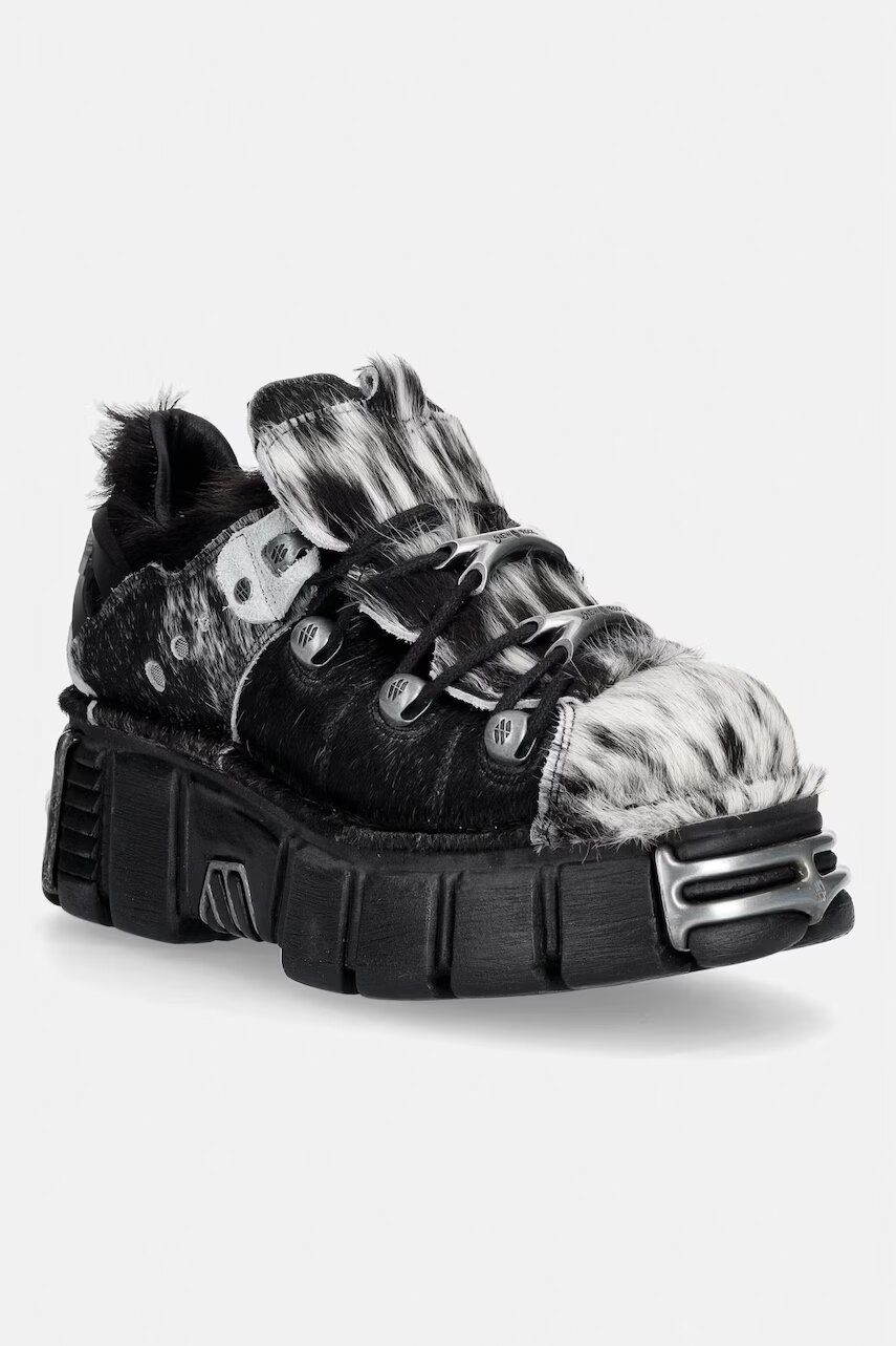 New Rock încălțăminte pentru femei din piele PELO NATURAL NEGRO-BLANCO + IMPERFECT TOWER NEGRO TORNILLOS