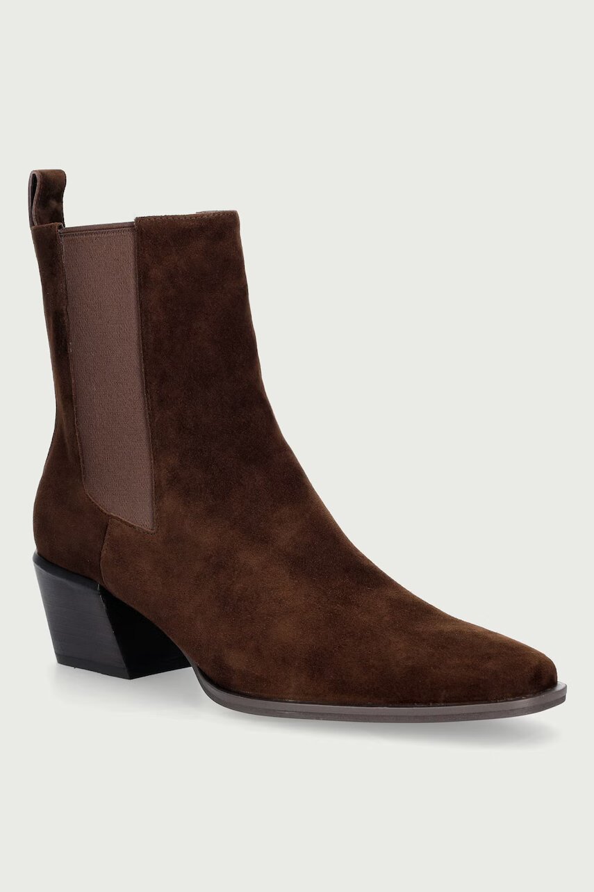Nokwol ghete scurte cu toc pentru femei din piele întoarsă Dusi Chocolate Suede