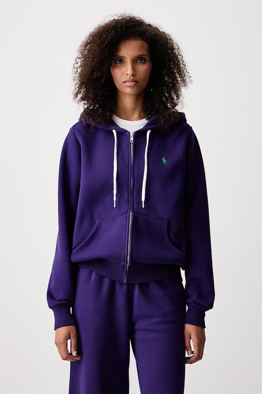 Polo Ralph Lauren hanorac cu fermoar și glugă pentru femei cu bumbac