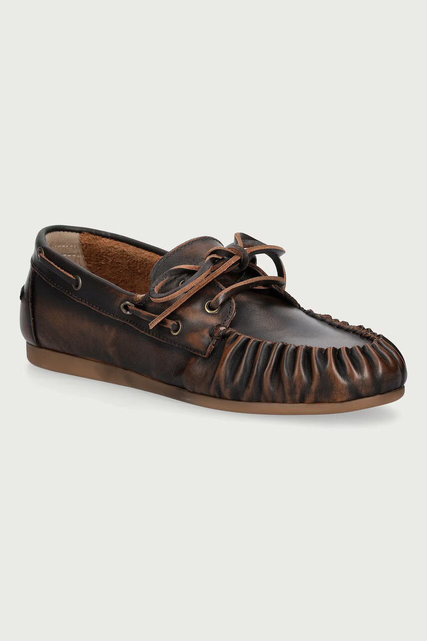 Posa mocasini pentru femei din piele Boat Loafer Wrinkle