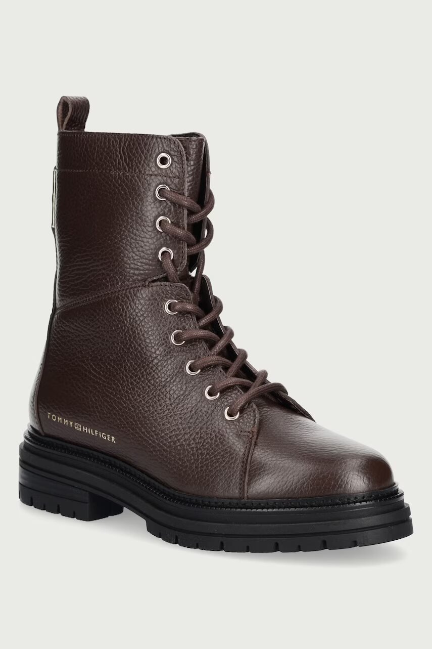 Tommy Hilfiger bocanci pentru femei din piele TH EMBOSS GRAIN LEATHER BOOT
