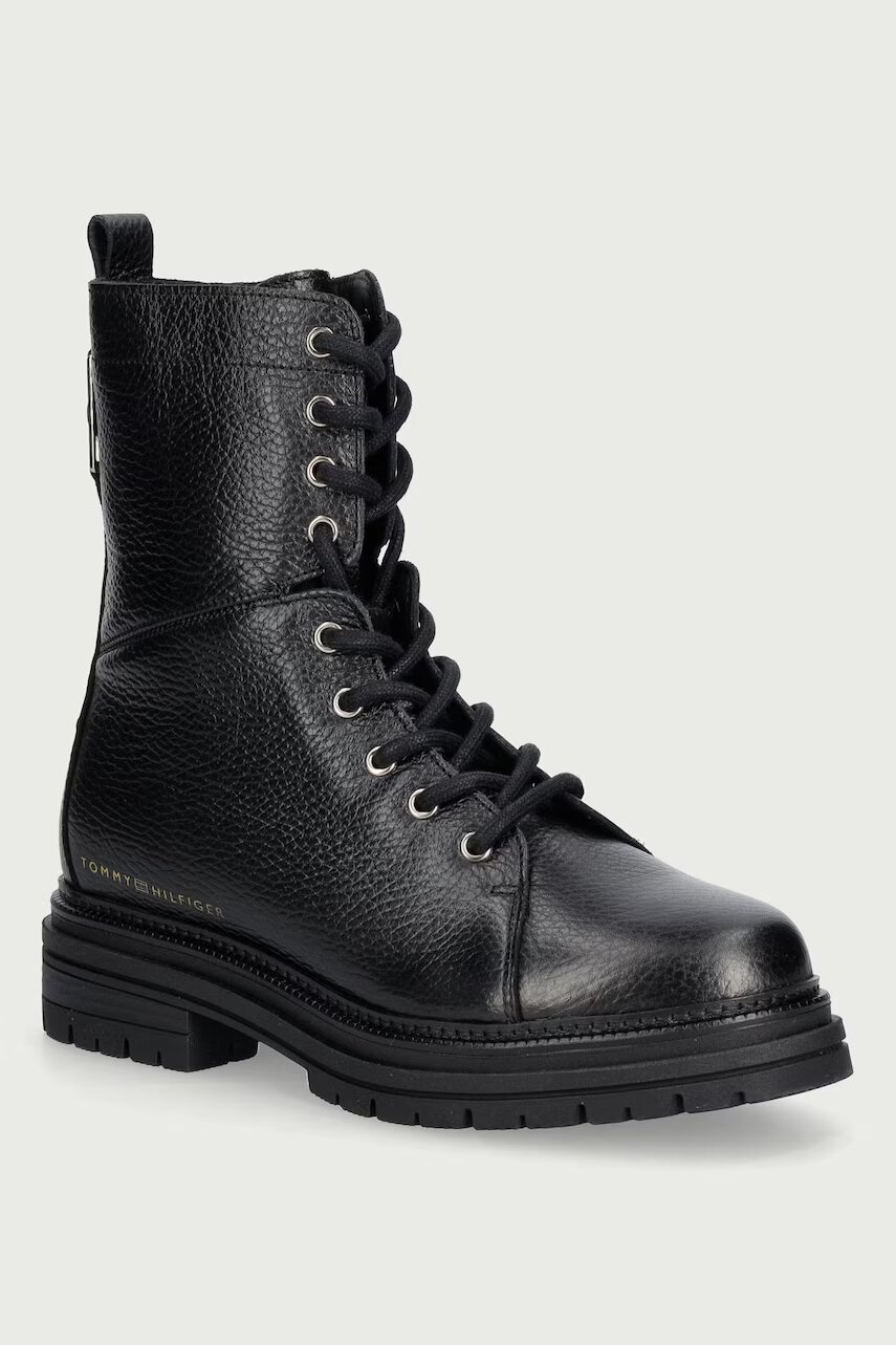 Tommy Hilfiger bocanci pentru femei din piele TH EMBOSS GRAIN LEATHER BOOT