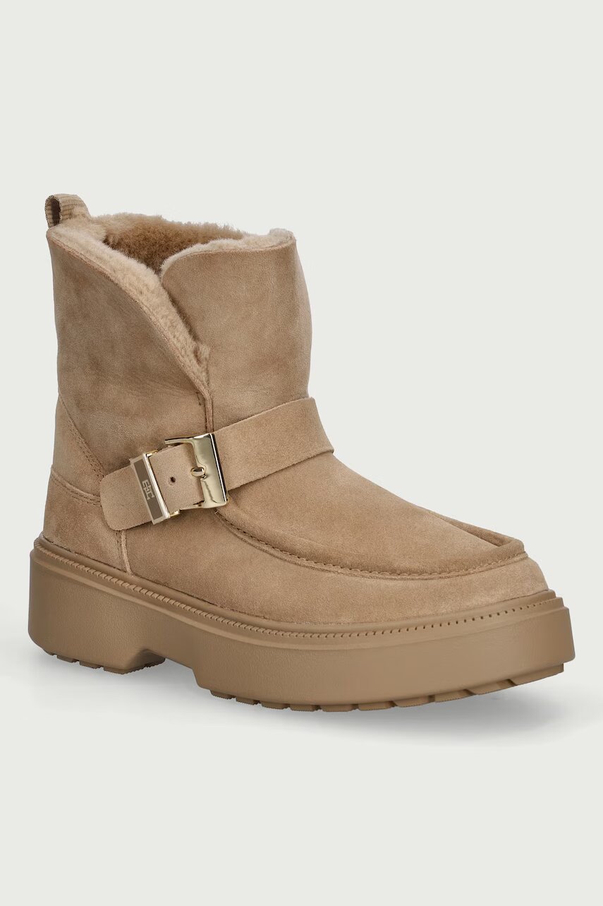 Tommy Hilfiger botine pentru femei din piele întoarsă TH BUCKLE SHEARLING SNOW BOOT