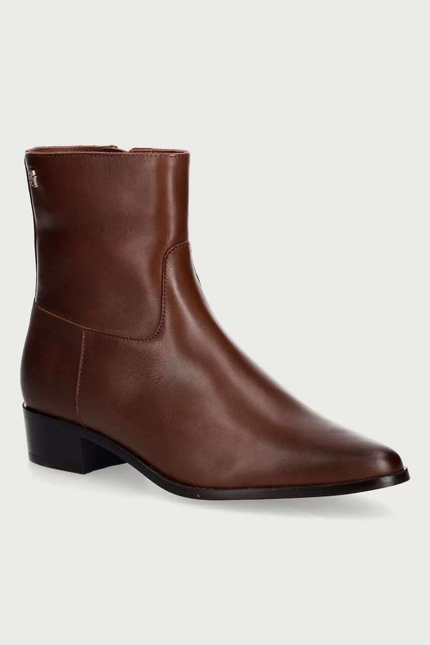 Tommy Hilfiger botine pentru femei din piele LEATHER ANKLE BOOT W ZIP