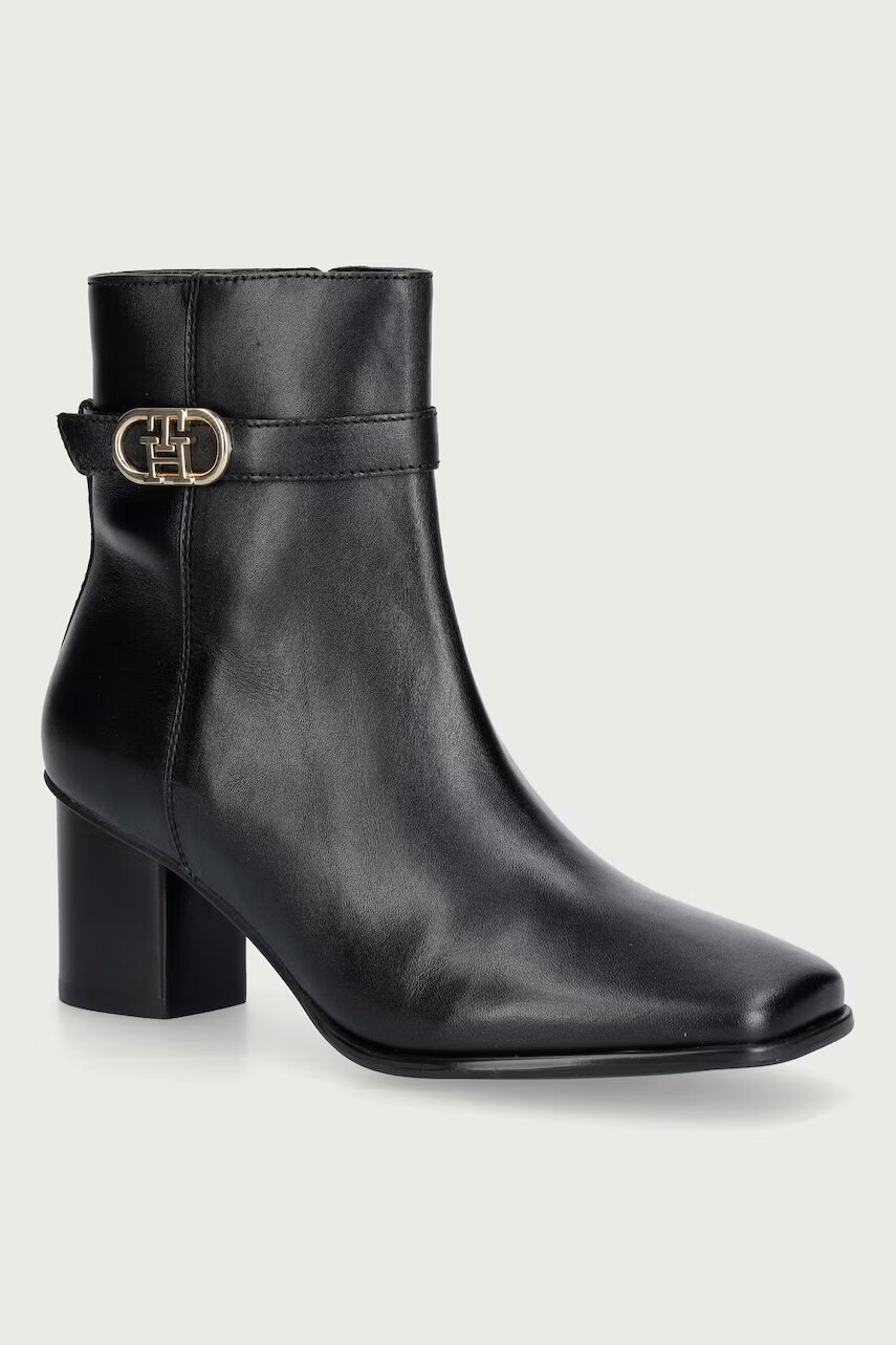 Tommy Hilfiger botine pentru femei din piele TH STRAP LEATHER BLOCK HEEL BOOT