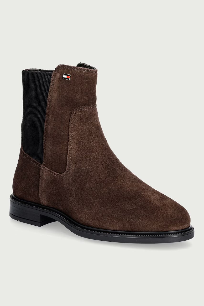 Tommy Hilfiger ghete scurte pentru femei din piele întoarsă ENAMEL FLAG SUEDE ANKLE CHELSEA
