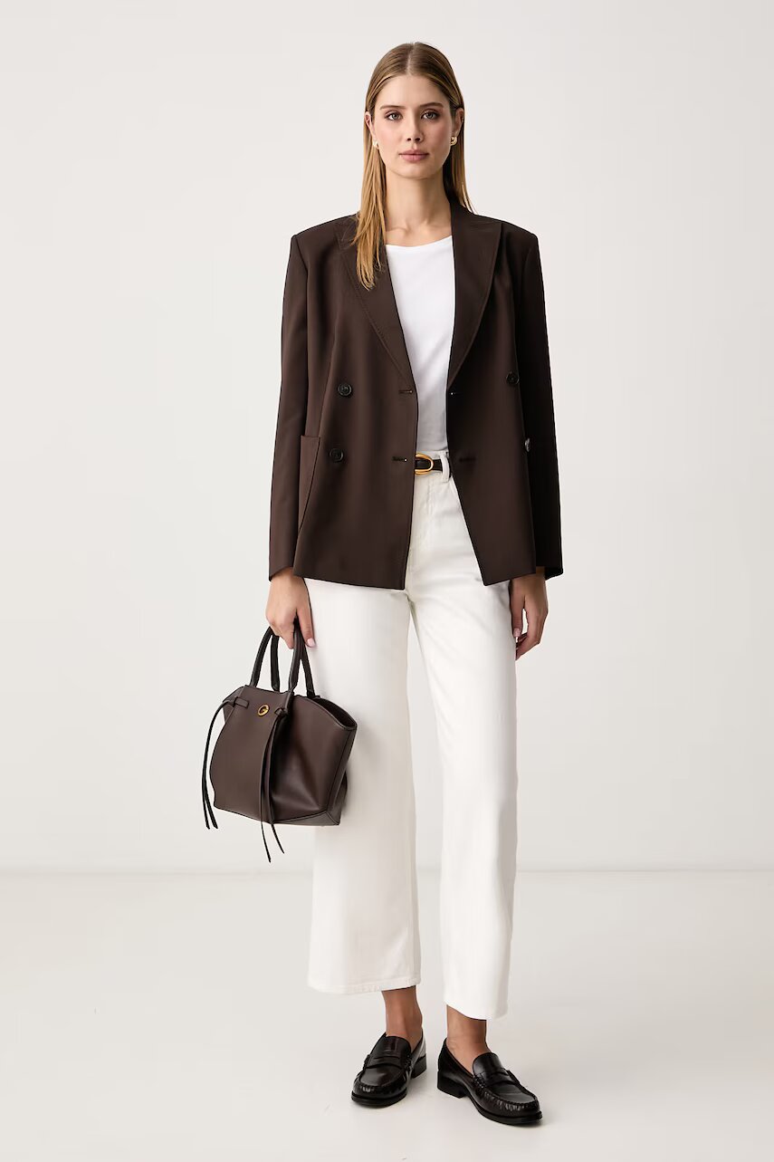 Weekend MaxMara sacou cu două rânduri de nasturi pentru femei din lână WKDORNATI