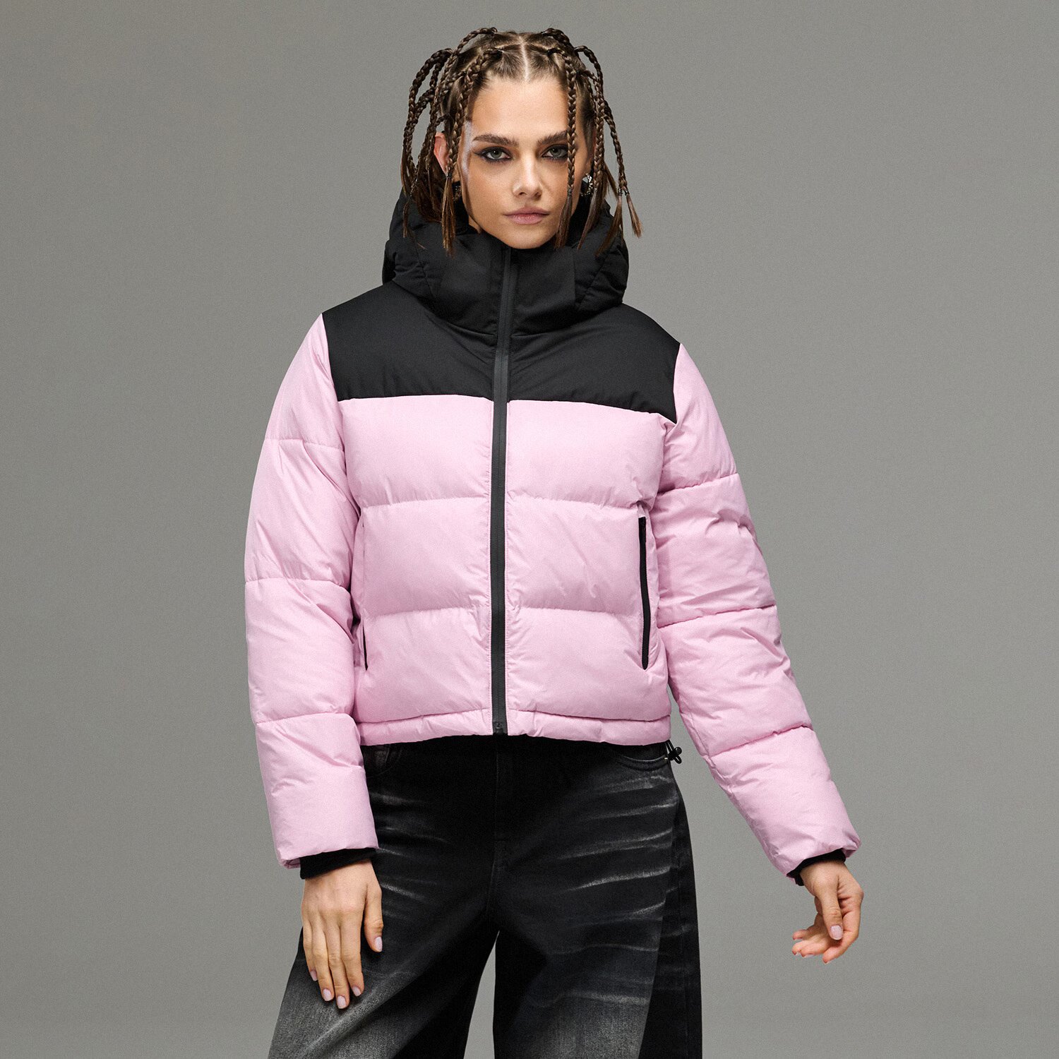 Cropp Geacă matlasată bufantă cu glugă - roz-pastel