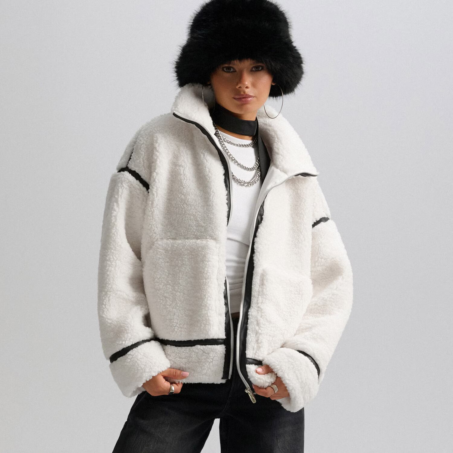 Cropp Geacă sherpa - alb