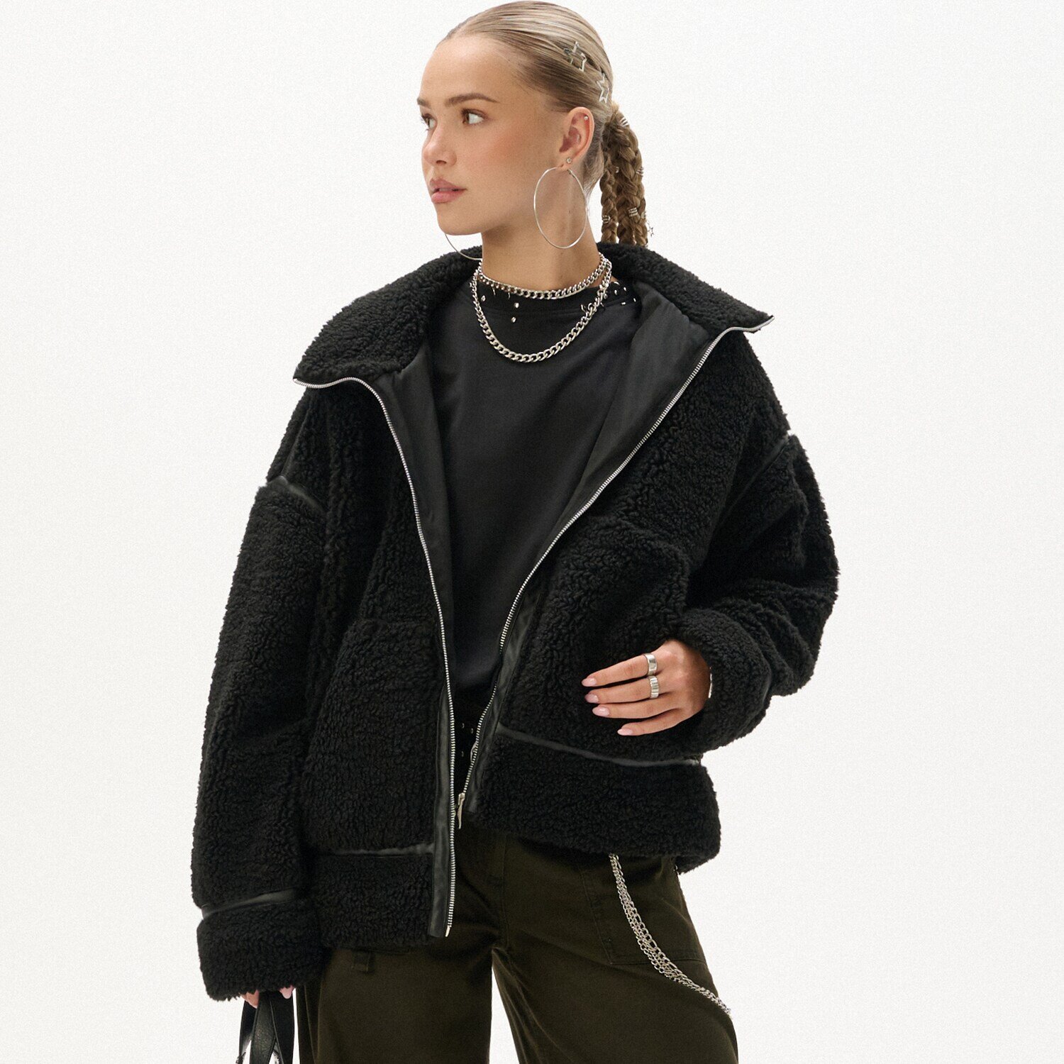 Cropp Geacă sherpa - negru