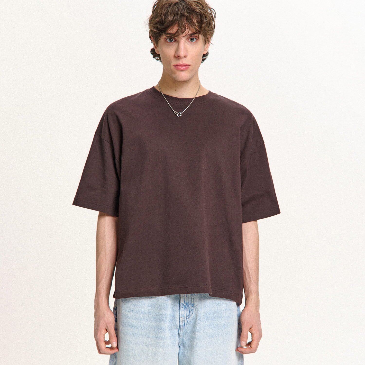 Cropp Tricou monocromatic - maro-închis