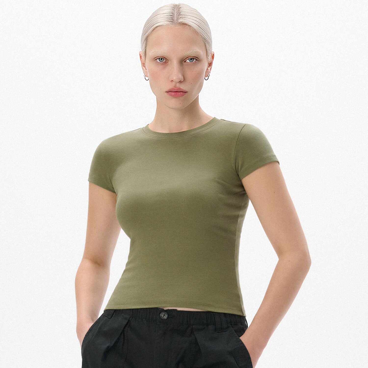Cropp Tricou monocromatic - verde-oliv deschis