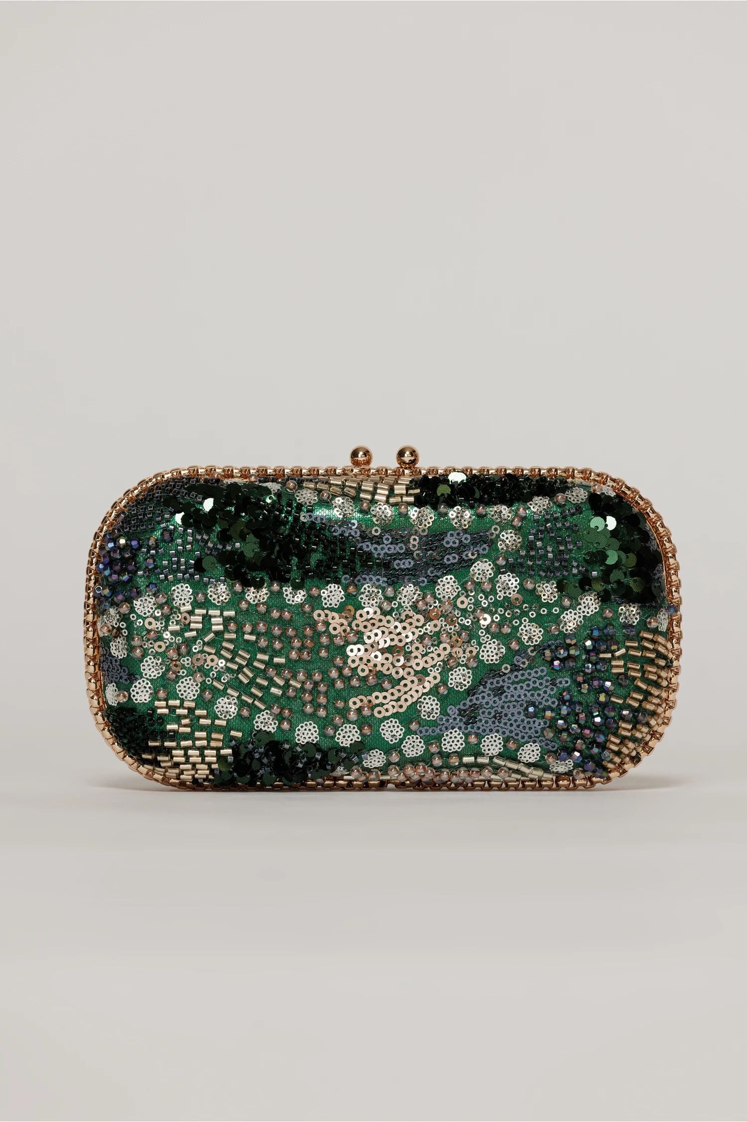 Clutch de ocazie verde cu margele si paiete