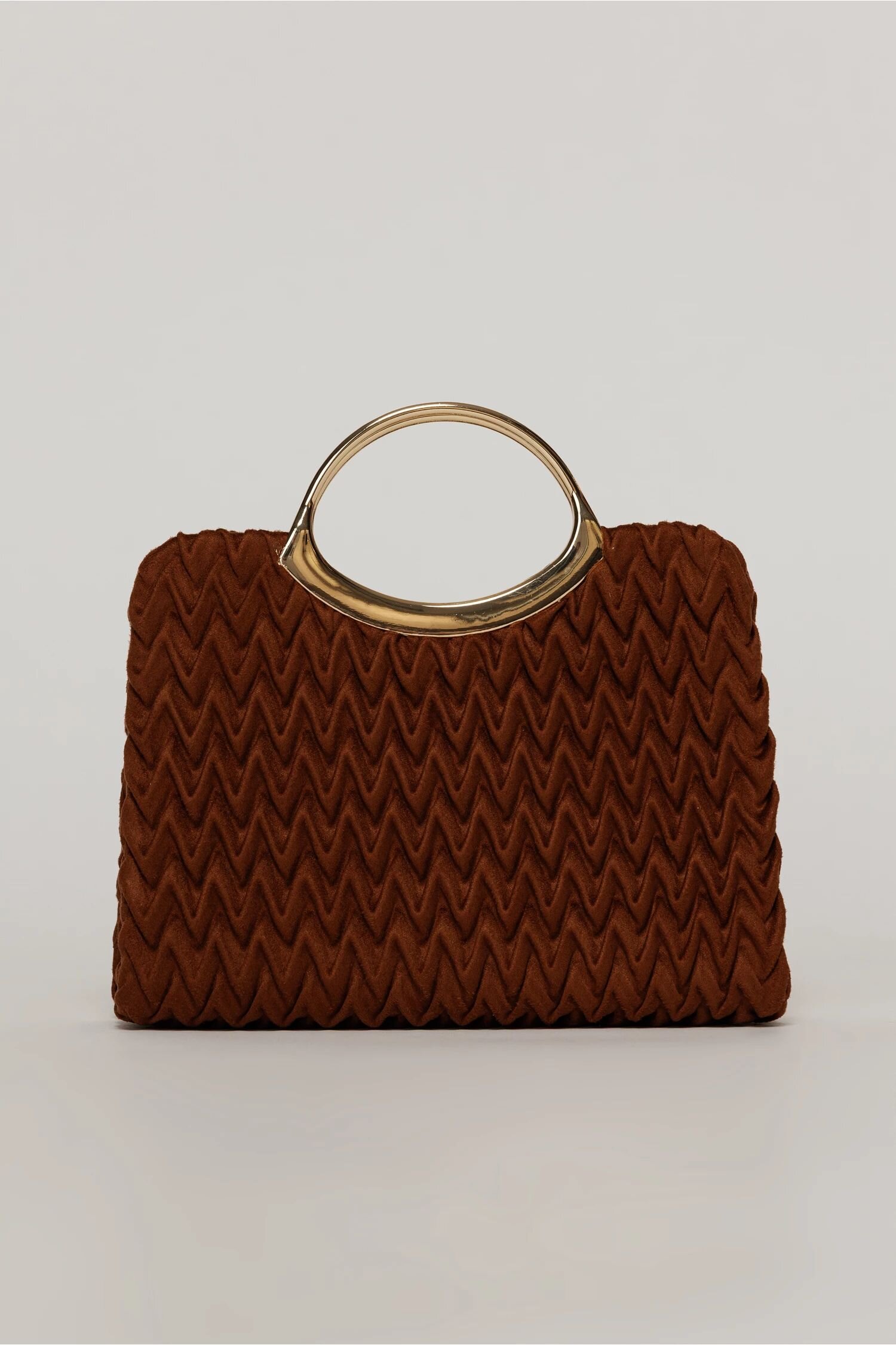  Clutch elegant caramiziu din piele ecologica intoarsa cu design modern