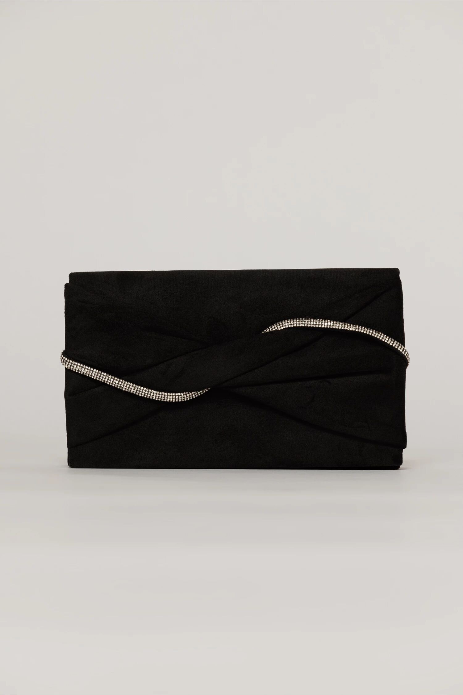  Clutch negru elegant cu clapeta design impletit si detalii stralucitoare albe