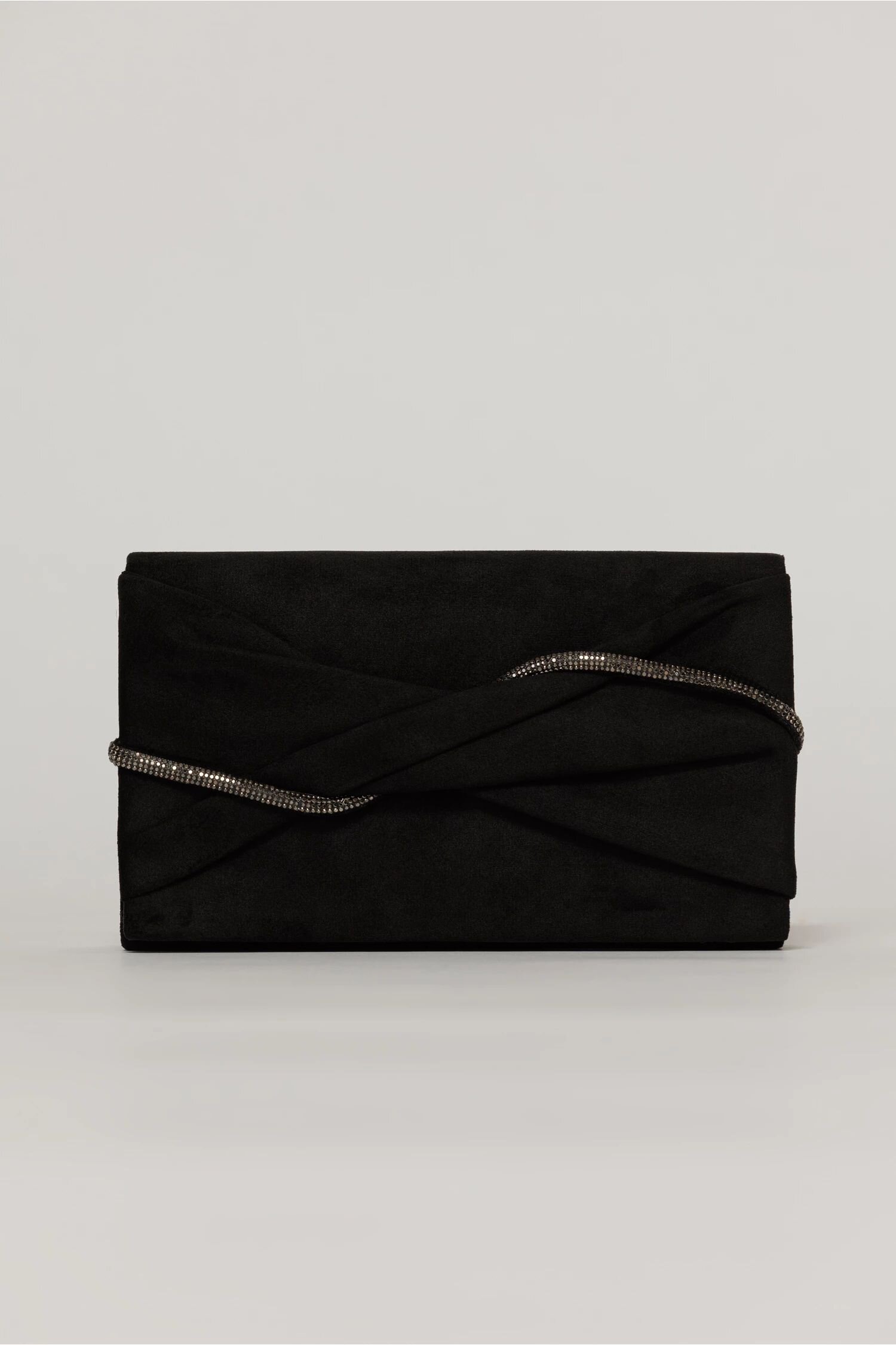  Clutch negru elegant cu clapeta design impletit si detalii stralucitoare gri