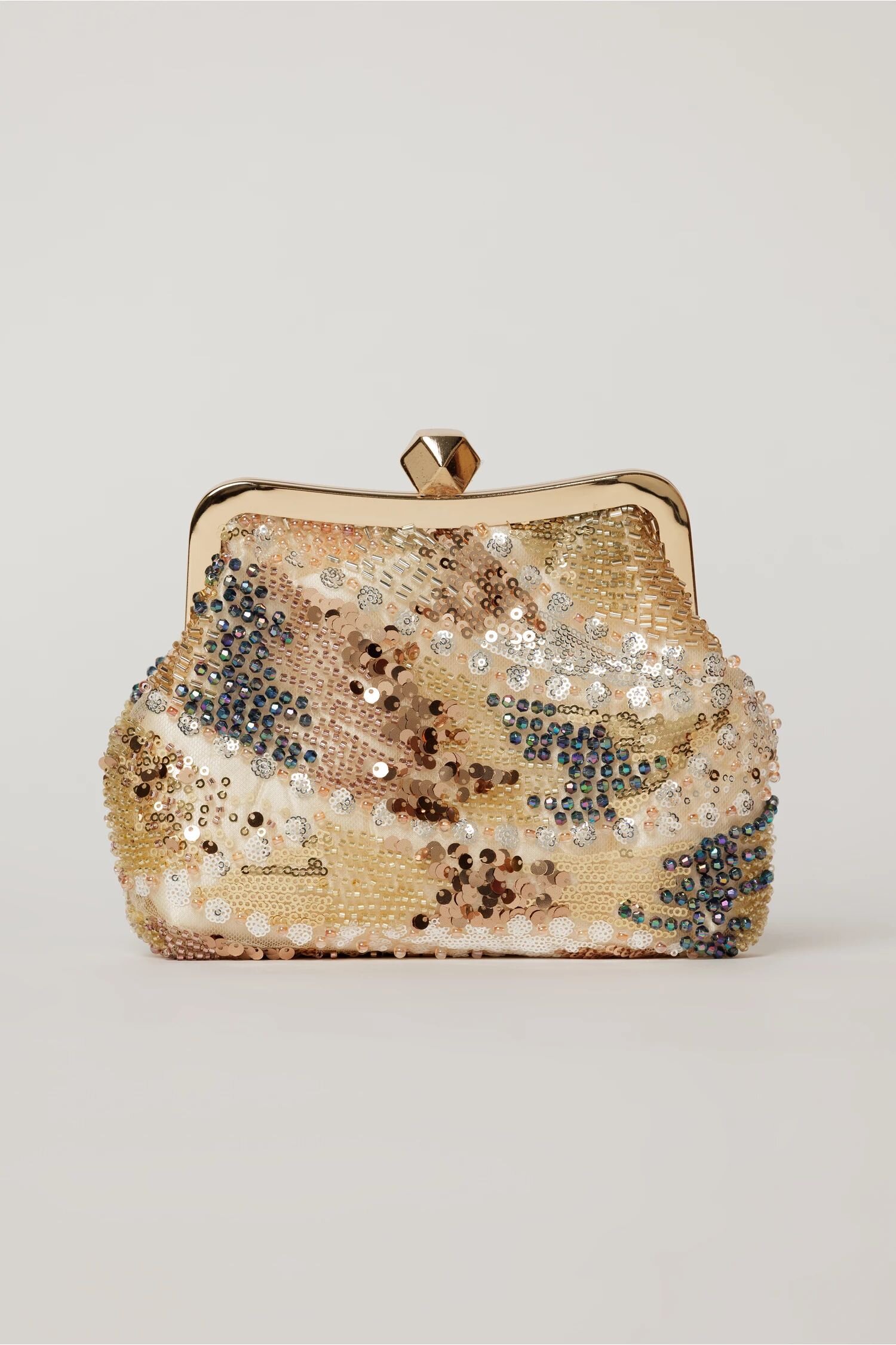  Clutch plic auriu cu paiete si margele multicolore