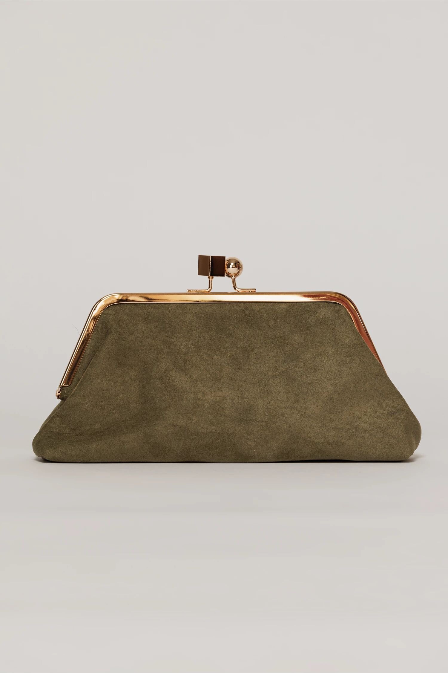  Clutch plic kaki catifelat cu inchidere metalica aurie