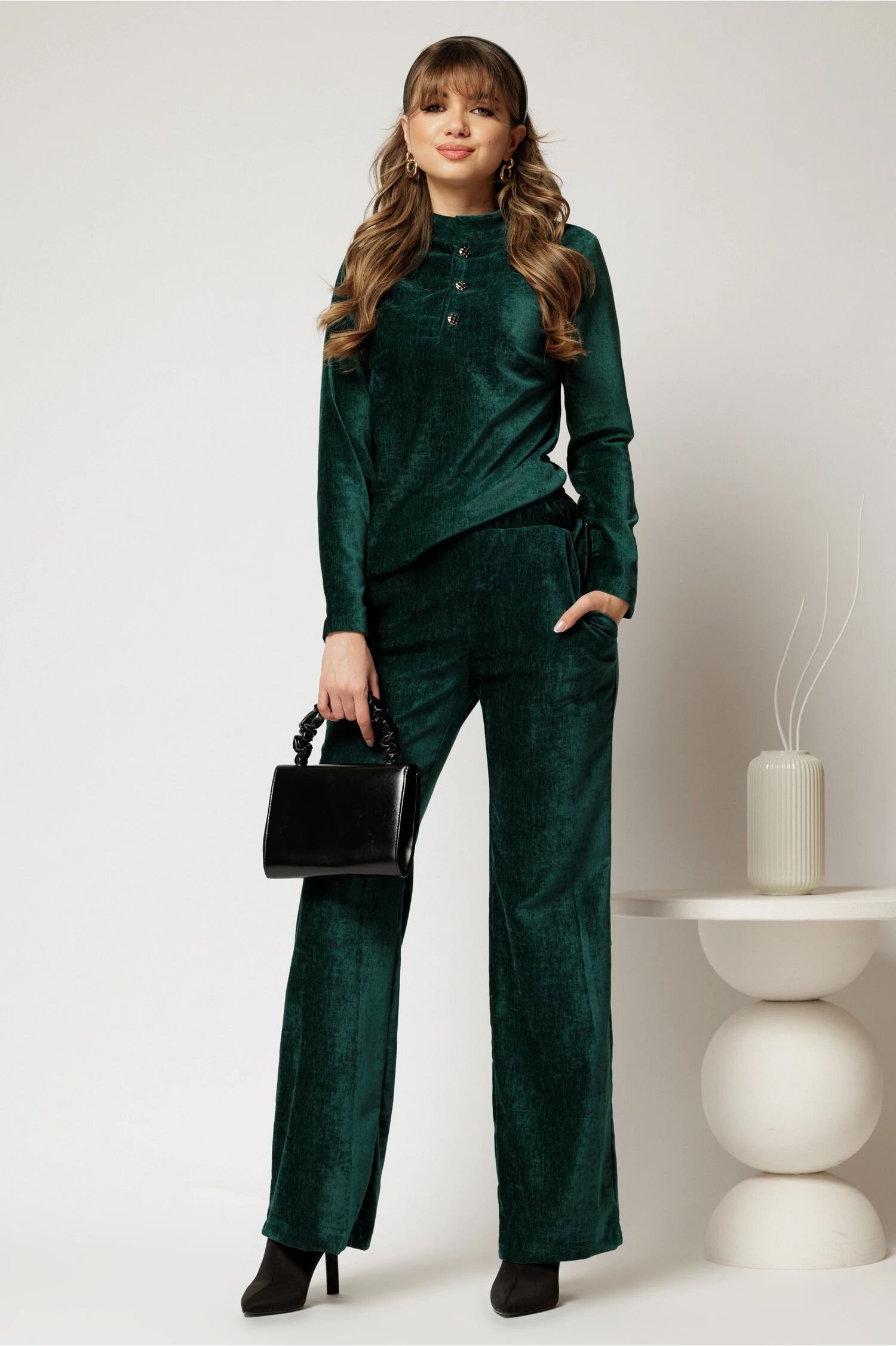  Pantaloni DY Fashion verzi din catifea velurata casual eleganti