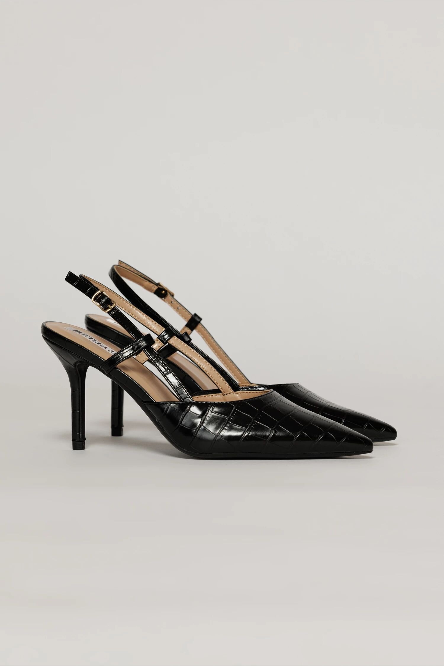  Pantofi eleganti negri cu imprimeu sarpe