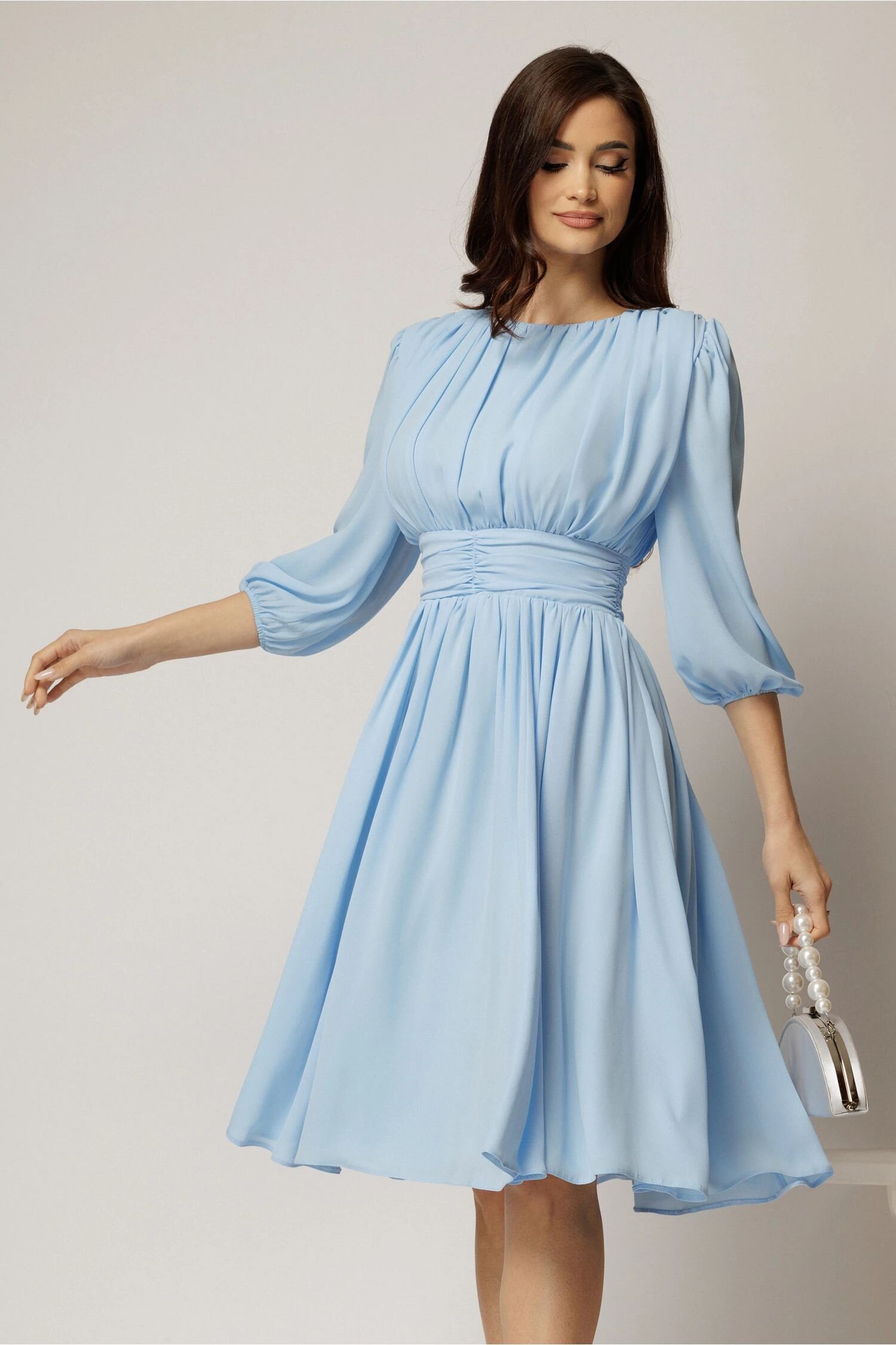  Rochie DY Fashion din voal bleu clos cu pliuri