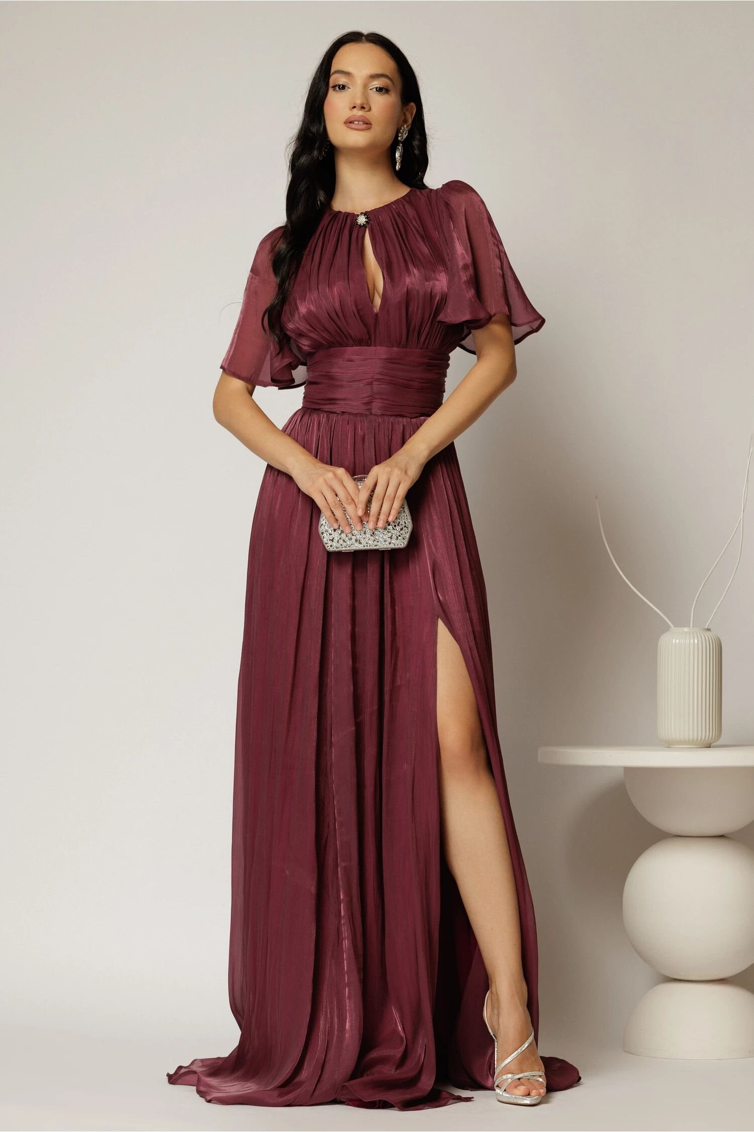  Rochie DY Fashion lunga mov pruna de seara din voal peliculizat
