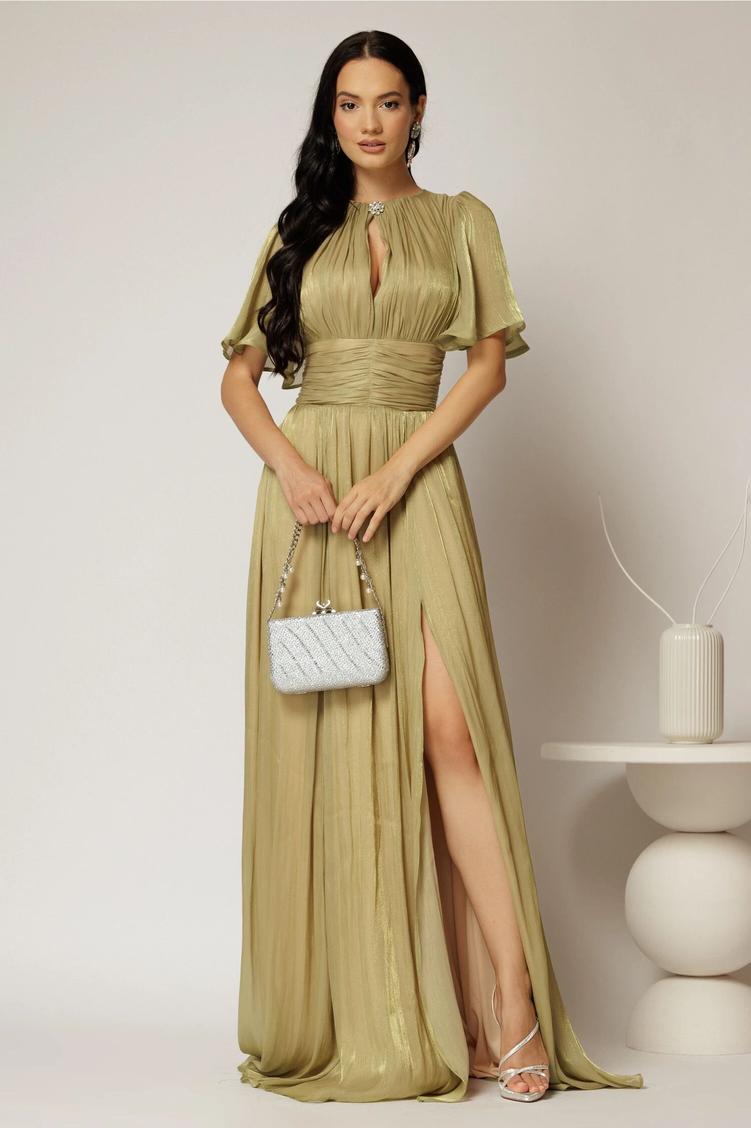  Rochie DY Fashion lunga verde lime de seara din voal peliculizat