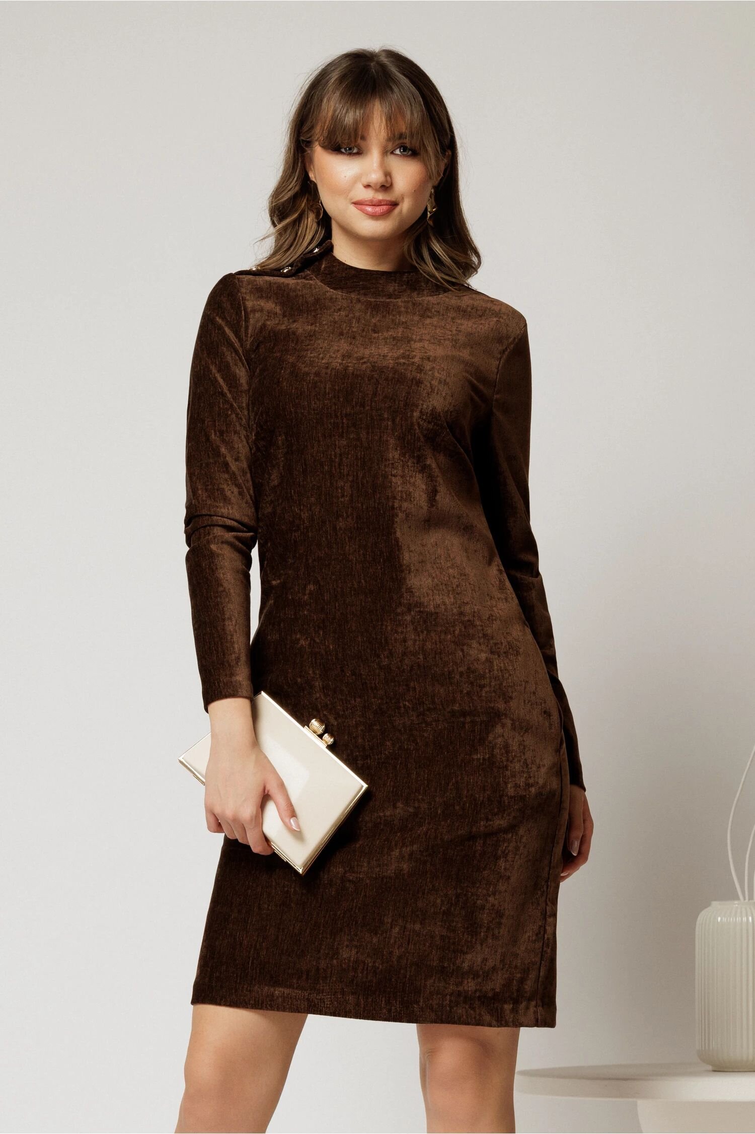 Rochie DY Fashion maro dreapta din catifea velurata