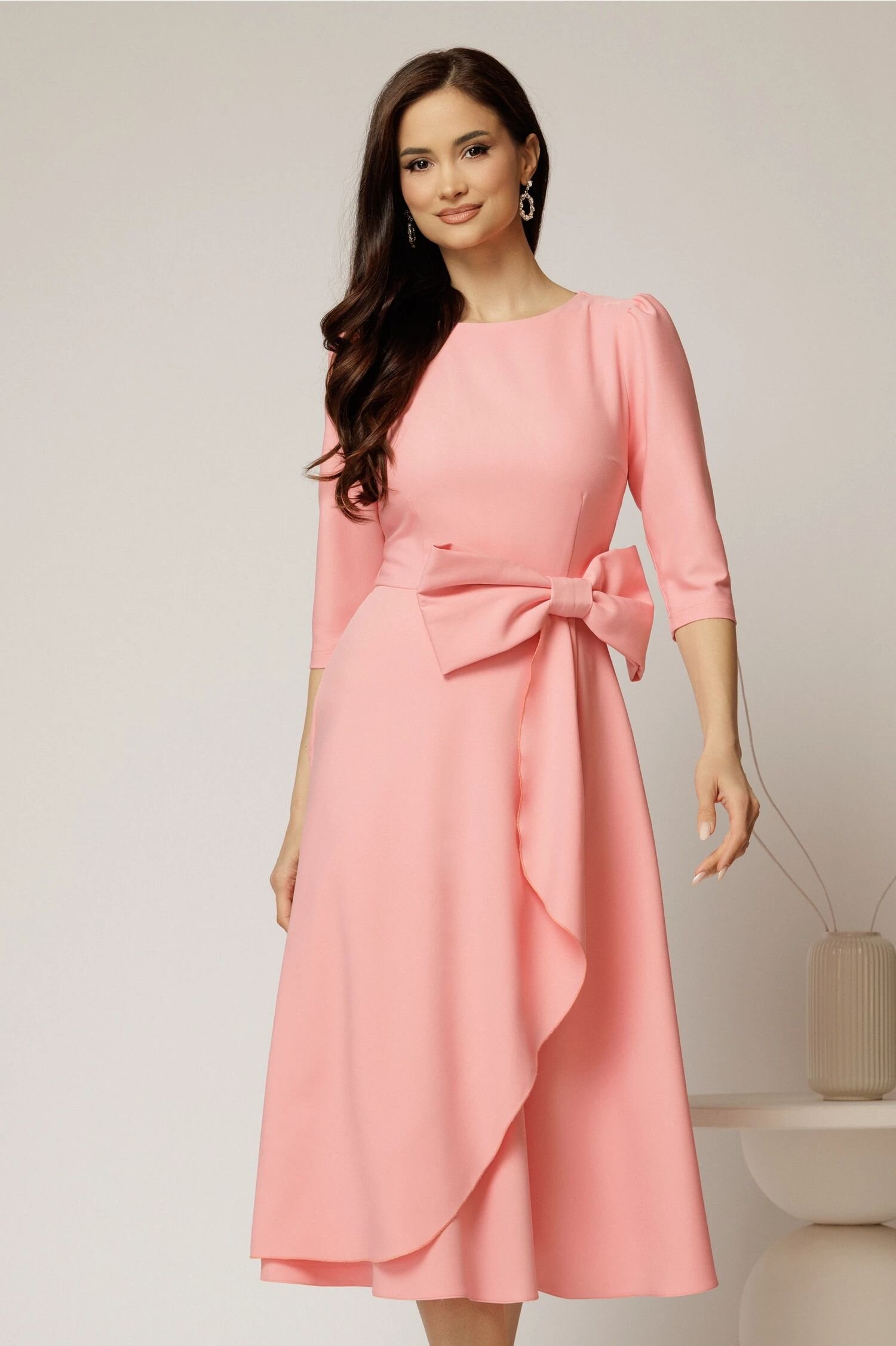  Rochie DY Fashion roz somon cu funda ampla in talie